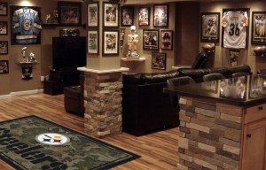 Pittsburgh Steelers Man Cave with Milliken NFL Team Camo Rug